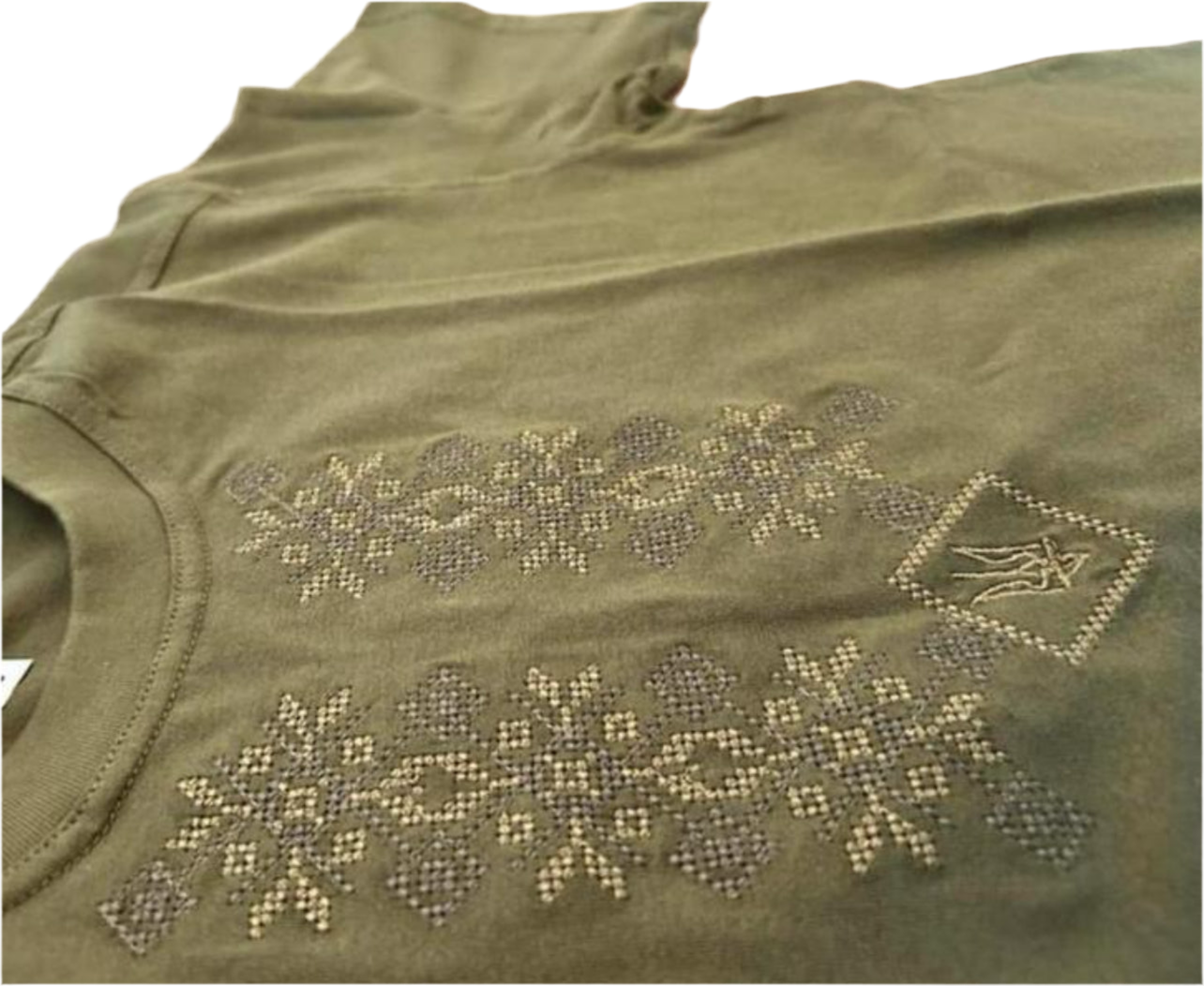 Militairgroen T-shirt met Oekraïens borduursel & Tryzub