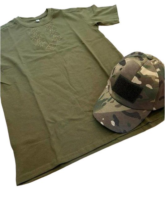 Militairgroene pet met Tryzub borduursel