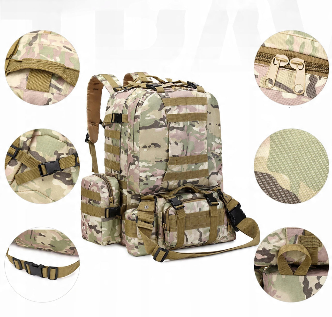 Militaire Rugzak van Power4Ukraine – 55L – Waterdicht – Camo – Met MOLLE-systeem