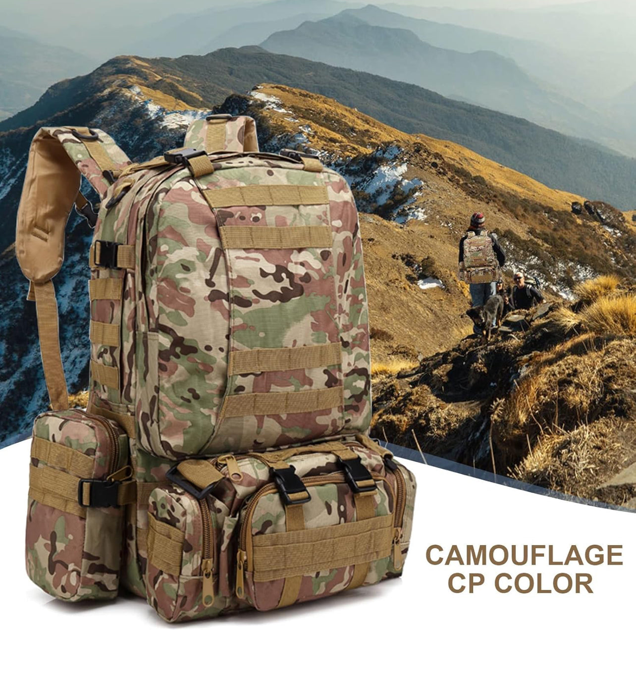 Militaire Rugzak van Power4Ukraine – 55L – Waterdicht – Camo – Met MOLLE-systeem