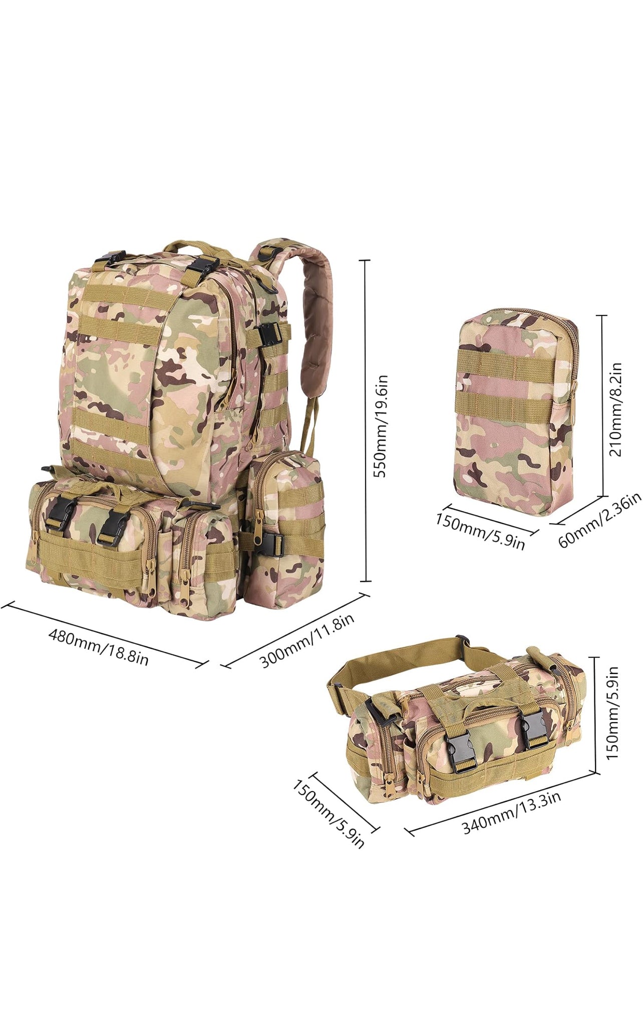 Militaire Rugzak van Power4Ukraine – 55L – Waterdicht – Camo – Met MOLLE-systeem