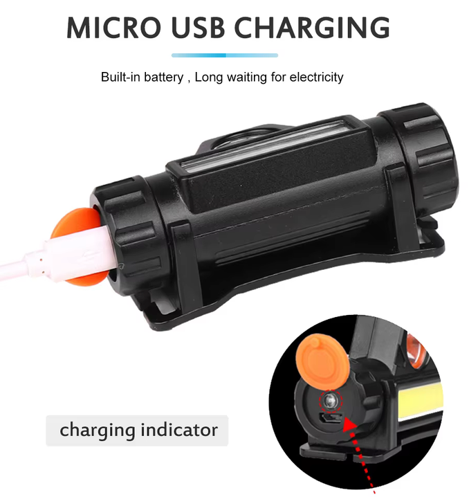 Oplaadbare hoofdlamp voor outdoor en camping – USB, 3W COB LED